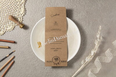 Rustik Tasarımlı Kraft Davetiye - GD7135 - Gelin Damat