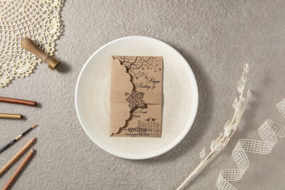 Rustik Yaprak Tasarımlı Davetiye - GD7051 - Gelin Damat