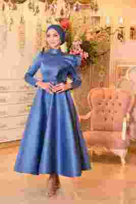 Rüveyda Mavi Tesettür Abiye - GELİN DAMAT