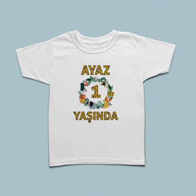 Safari temalı doğum günü kutlamalı çocuk t-shirt - 