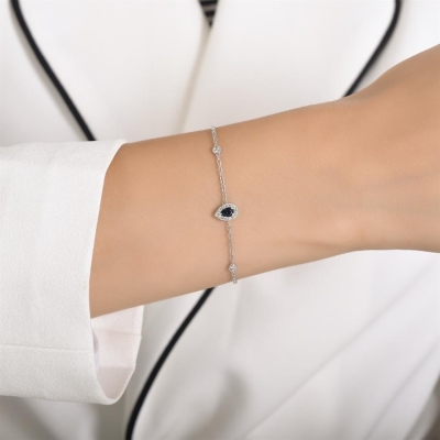 Safir Özel Desenli Taşlı Pırlanta Zincirli Bileklik - Gelin Damat Diamond