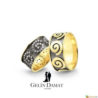 Sarı Siyah Alyans Modeli - 9,3 MM 9 GRAM - Gelin Damat Alyans