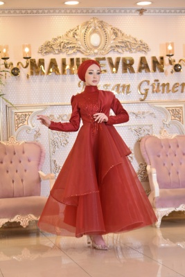 Seçil Kırmızı Tesettür Abiye - GELİN DAMAT