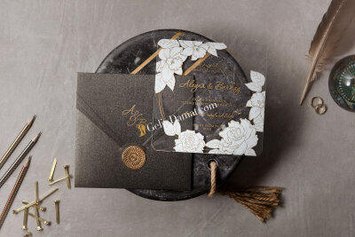 Şeffaf Modern Davetiye - GD8379 - Gelin Damat