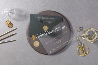 Şeffaf Tasarımlı Siyah Davetiye - GD7157 - Gelin Damat