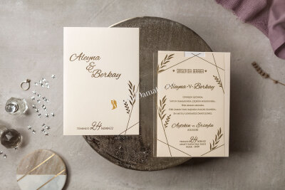 Şeffaf Yaprak Desenli Davetiye - GD8401 - Gelin Damat