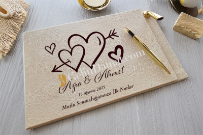 Sevgi Kalp Desenli - Düğün Anı Defteri - Gelin Damat Anı Defteri