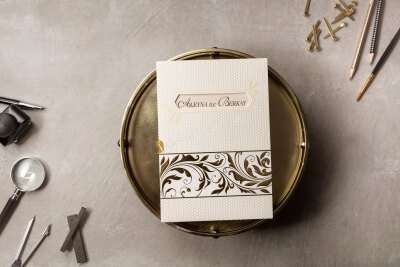 Şık Altın Yaldızlı Modern Davetiye - GD8416 - Gelin Damat