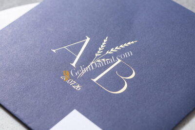 Şık Tasarımlı Lacivert Davetiye - GD7142 - Gelin Damat