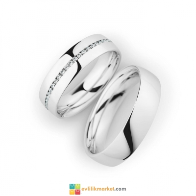 Sırataş beyaz altın alyans - 5 Gram Altın - Gelin Damat Alyans