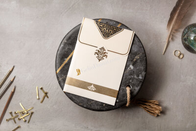 Siyah Beyaz Özel İşlemeli Davetiye - GD8427 - Gelin Damat