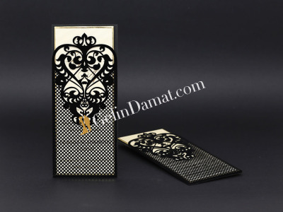 Siyah Kadife Özel Kesimli Modern Davetiye - GD2016 - Gelin Damat