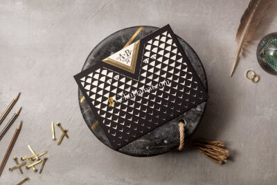 Siyah Lazer Kesim Modern Davetiye - GD8422 - Gelin Damat