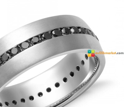 Siyah Sırataşlı Gümüş Alyans - 2
