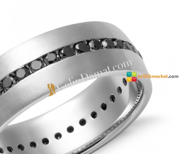 Siyah Sırataşlı Gümüş Alyans - 2