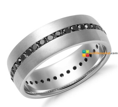 Siyah Sırataşlı Gümüş Alyans - Gelin Damat Alyans