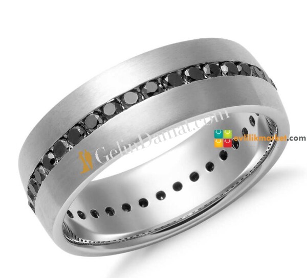 Siyah Sırataşlı Gümüş Alyans - 1