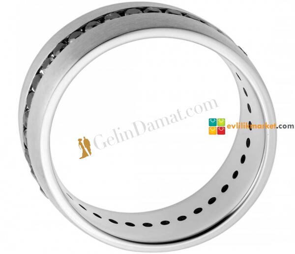 Siyah Sırataşlı Gümüş Alyans - 3