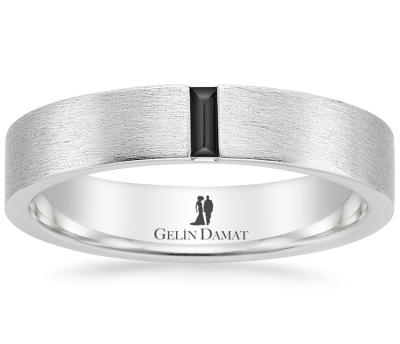 Siyah Taşlı Altın Alyans 4 mm - 4 Gram - 