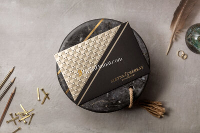 Siyah ve Altın Lüks Özel Tasarım Davetiye - GD8415 - Gelin Damat