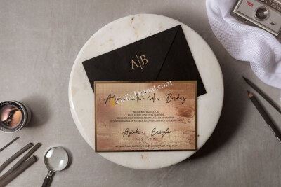 Siyah Zarflı Özel Desenli Davetiye - GD8446 - Gelin Damat