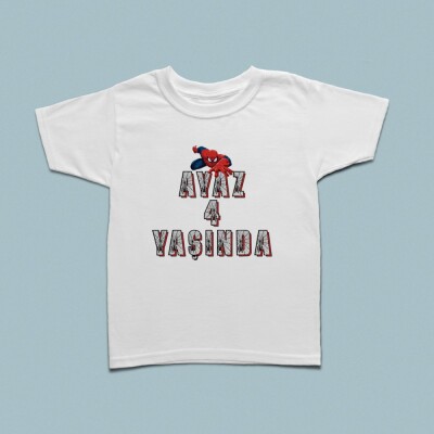 Spiderman doğum günü kutlamalı çocuk tshirt - 