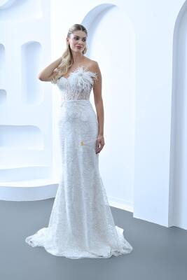 Straplez Tüy Detaylı Balık Model Gelinlik - 1003 - Gelin Damat