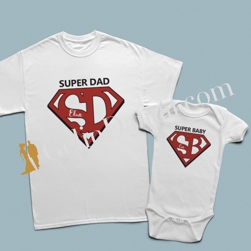 Super dad super baby logo baskılı isme özel baba çocuk tshirt - 3