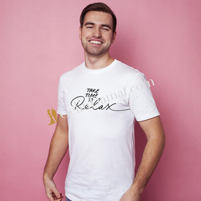 Take Time To Relax Baskılı Tasarım Erkek Tişört - Gelin Damat