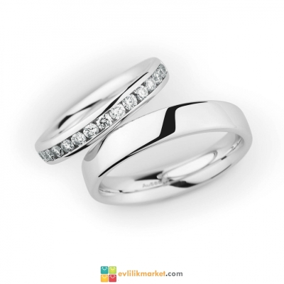 Tam tur gömülü taşlı altın alyans - 4 gr - Gelin Damat Alyans