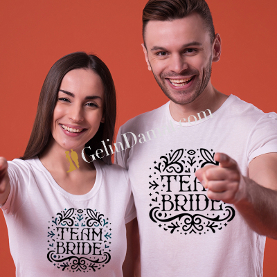 Team Bride Baskılı Çift Tişört Seti - Gelin Damat