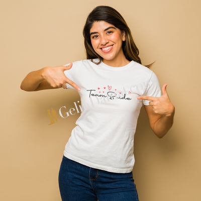 Team Bride Kalpli Desenli Kadın Tişört - Gelin Damat