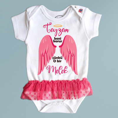 Teyzem bir melek yazılı tütü etekli bebek zıbını - 