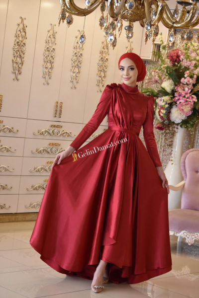 Kırmızı Tesettür Abiye - 1