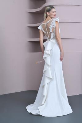 Tül Boncuk İşlemeli Arka Desenli Gelinlik 2025 - Gelin Damat