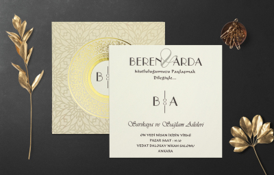 Varak Yaldız Özel Sıvamalı Davetiye - GD1204C - Gelin Damat Davetiye