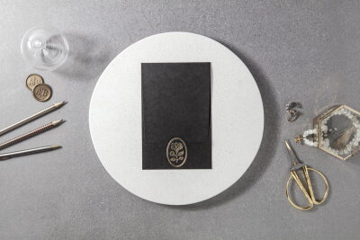 Yaldız Desenli Siyah Modern Davetiye - GD7115 - Gelin Damat