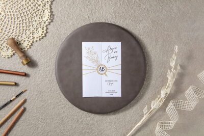 Yaldız Desenli Yandan Katlamalı Davetiye - GD7101 - Gelin Damat