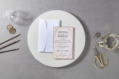 Yaldız Detaylı Modern Davetiye - GD7058 - Gelin Damat