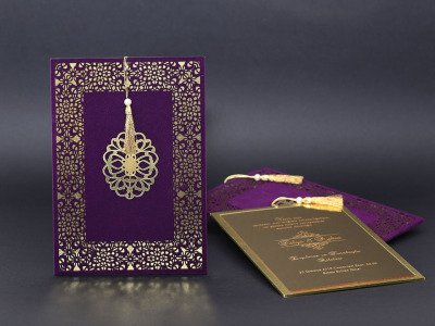 Yaldızlı Püskül Detaylı Modern Davetiye - GD2007 - Gelin Damat