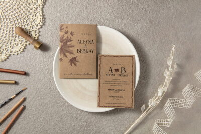 Yaprak Desenli Lüks Davetiye - GD7118 - Gelin Damat