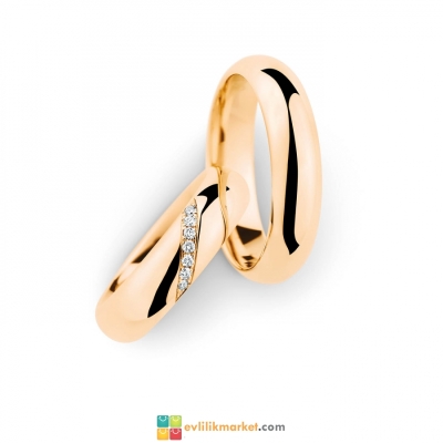 Yedi taşlı rose altın alyans - 7.10 Gram - Gelin Damat Alyans