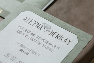 Yeşil Lüks Modern Davetiye - GD7117 - Gelin Damat