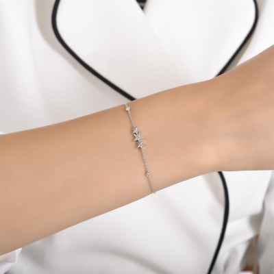 Yıldız Figürlü Günlük Zincirli Pırlanta Bileklik Modeli - Gelin Damat Diamond