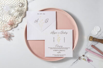 Zarif Çiçek Detaylı Davetiye - GD7085 - Gelin Damat