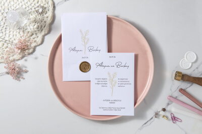 Zarif Çiçek Detaylı Modern Davetiye - GD7103 - Gelin Damat