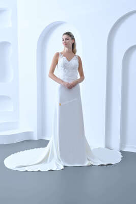 Zarif Dantel Düz Kesim Gelinlik 2025 - Gelin Damat