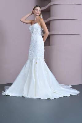 Zarif Dekolteli Straplez Dantel Gelinlik 2025 - Gelin Damat