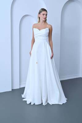 Zarif İnce Askılı Düz Gelinlik 2025 - Gelin Damat