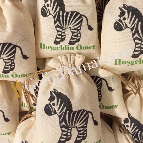 Zebra tasarımlı hoşgeldin bebek yazılı lavanta kesesi - 2